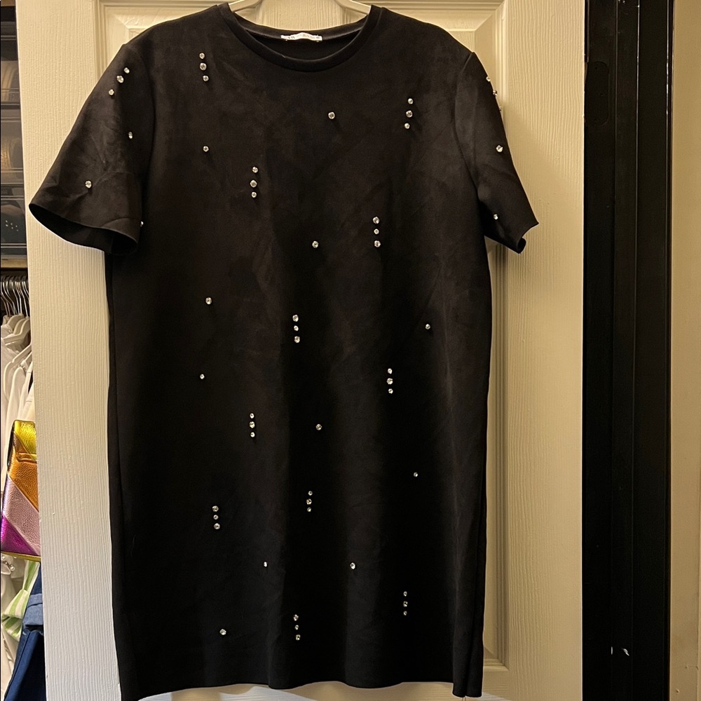 Zara Black Embellished Crew Neck Dress